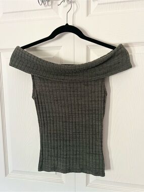 Express Ribbed Off-the-Shoulder Top - Green